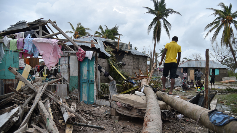 A young man walks on a palm tree in front of a destroyed house after Hurricane Matthew, in Croix Marche-a-Terre, in Southwest Haiti, on October 6, 2016. Hurricane Matthew has claimed at least 108 lives in Haiti, Interior Minister Francois Anick Joseph told AFP Thursday (Image: Getty)